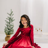 Gwendolyn Dress in Scarlet Red Crushed Velvet