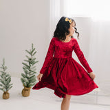 Gwendolyn Dress in Scarlet Red Crushed Velvet
