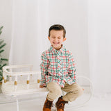Boys Button Down in Holiday Plaid