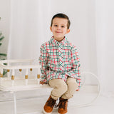 Boys Button Down in Holiday Plaid