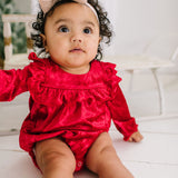 Hayley Romper in Scarlet Red Crushed Velvet