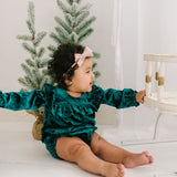 Hayley Romper in Green Crushed Velvet