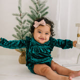 Hayley Romper in Green Crushed Velvet