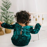 Hayley Romper in Green Crushed Velvet