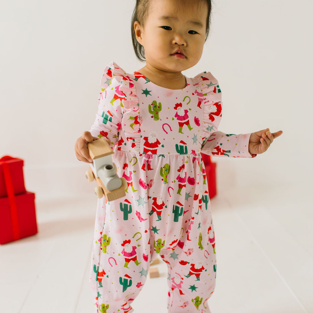 Mabel Bubble in Cowboy Santa, Baby Girl Bubble Romper by Ollie Jay