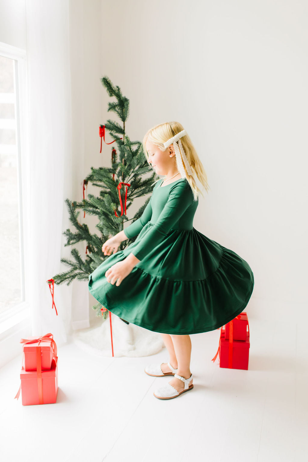 Gwendolyn Ruffle Dress in Evergreen