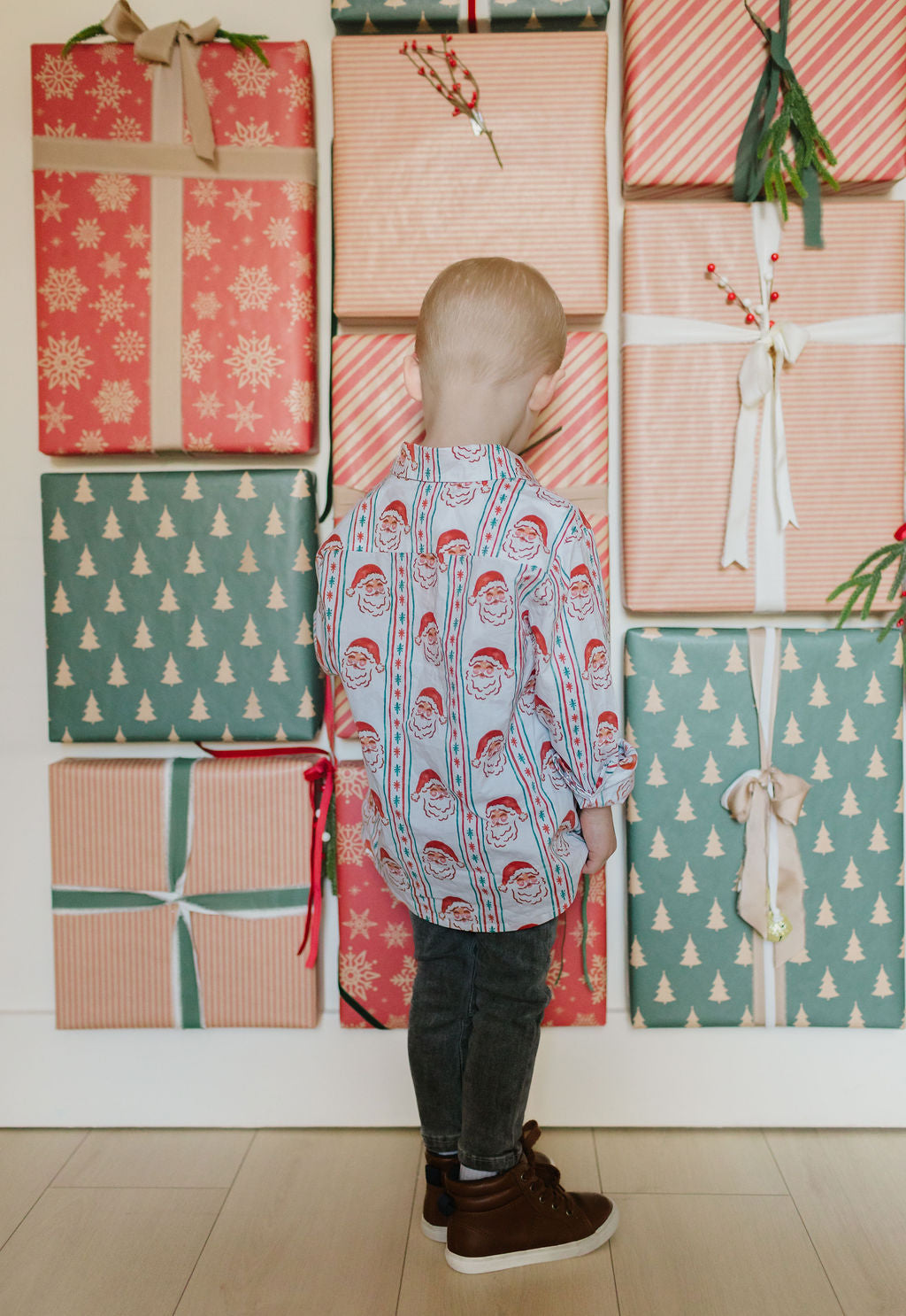 Boys Button Down in Vintage Santa