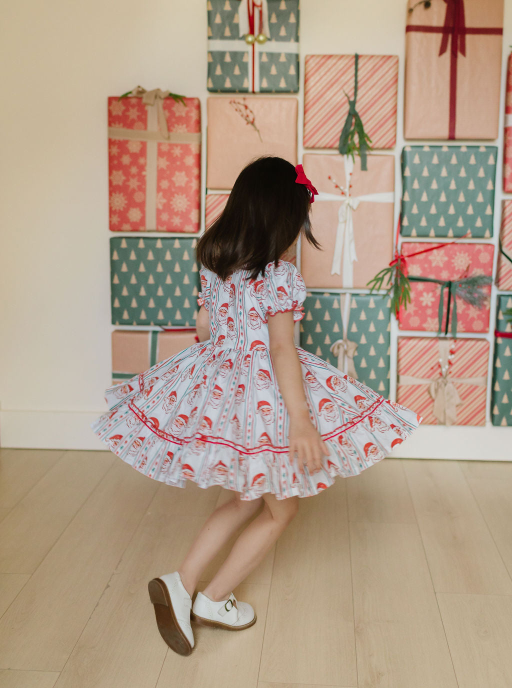Aura Poplin Dress in Vintage Santa