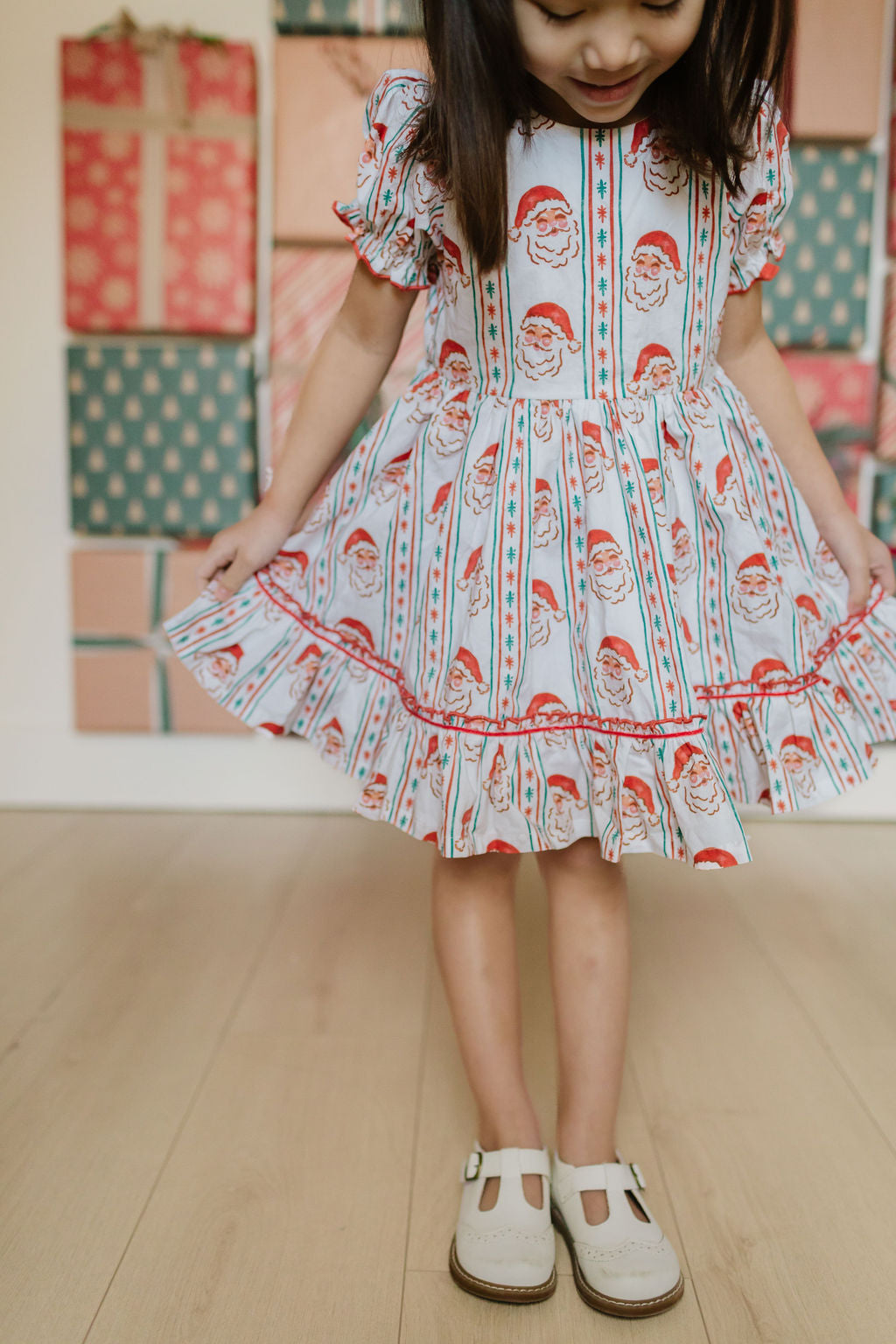 Aura Poplin Dress in Vintage Santa
