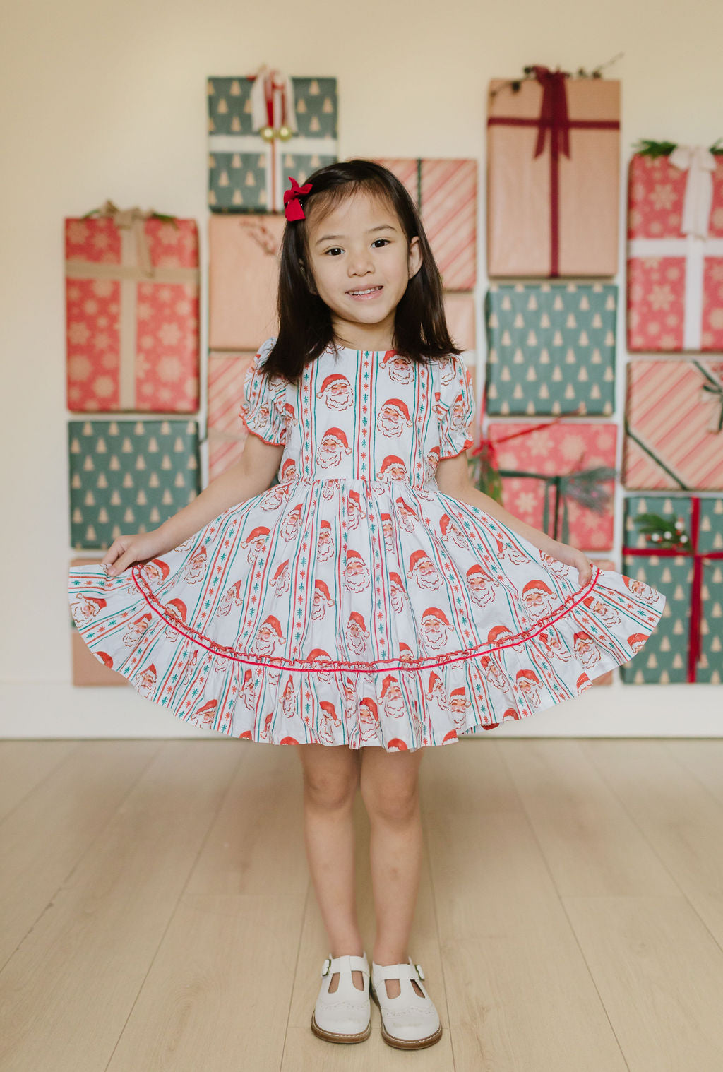 Aura Poplin Dress in Vintage Santa