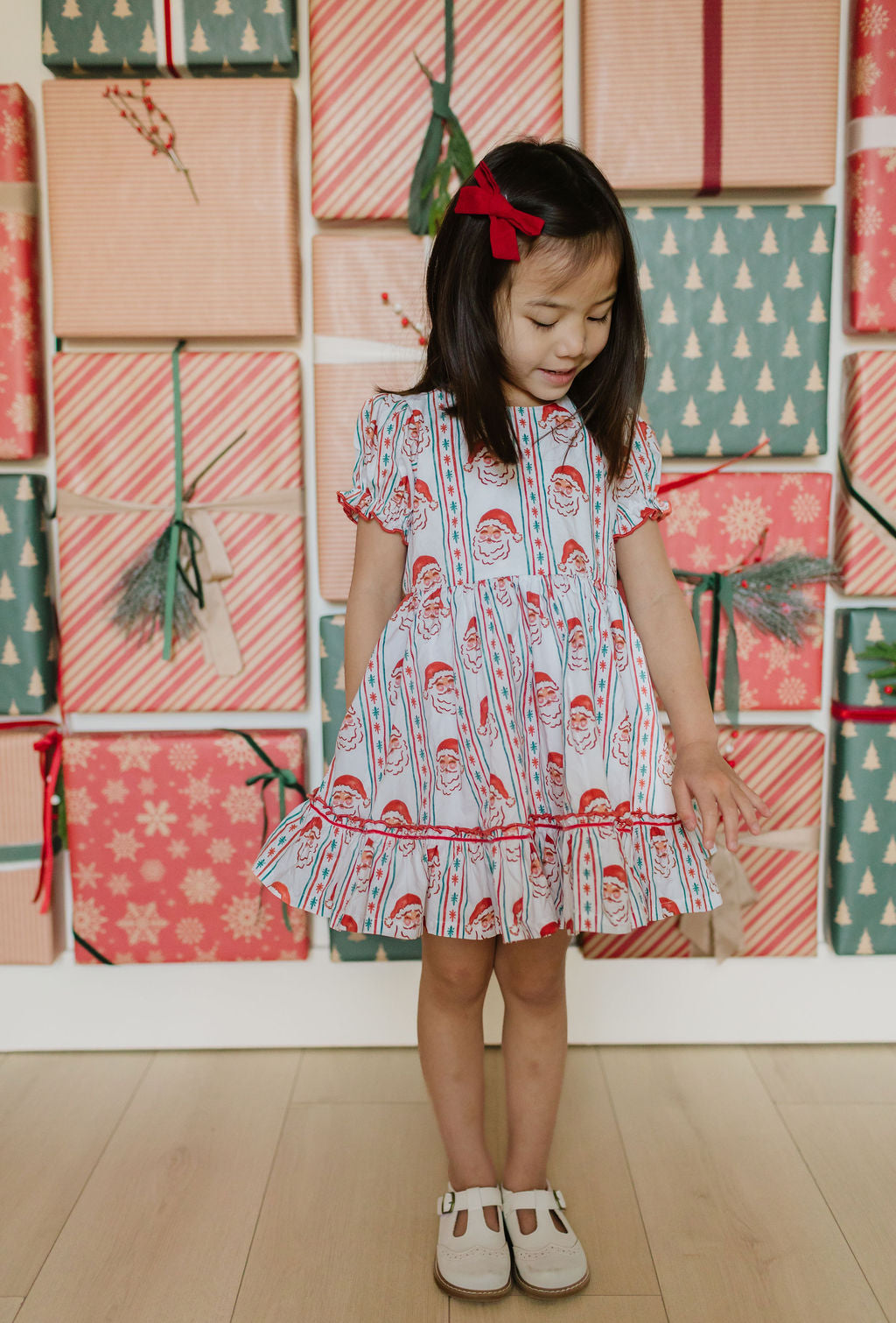 Aura Poplin Dress in Vintage Santa
