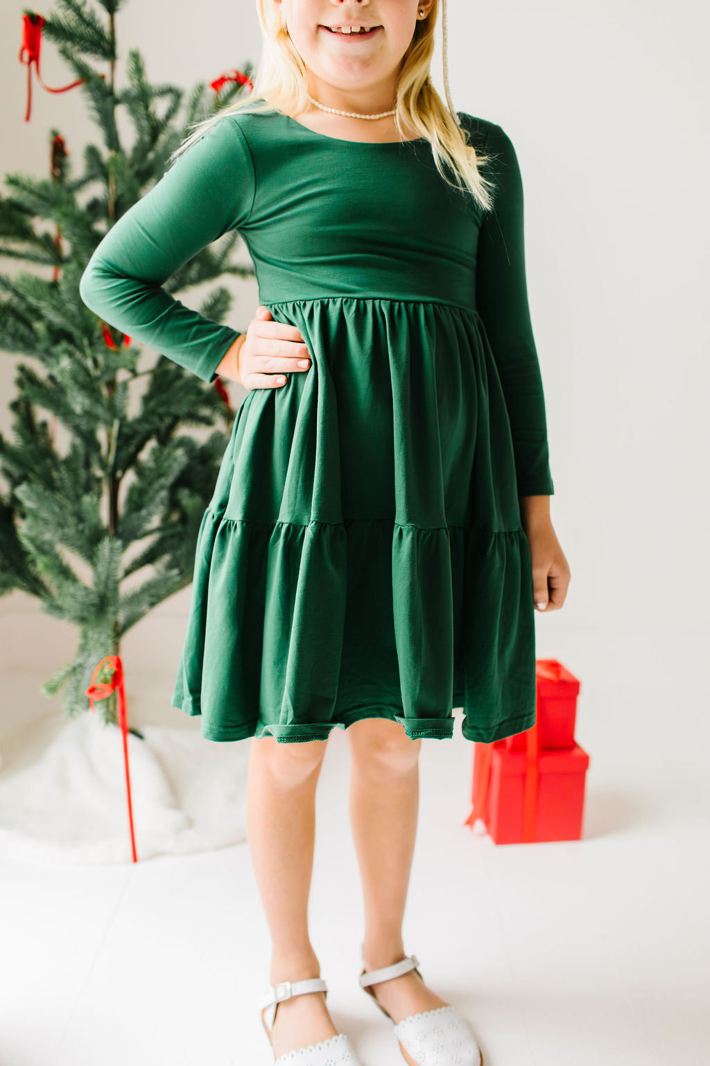 Gwendolyn Ruffle Dress in Evergreen