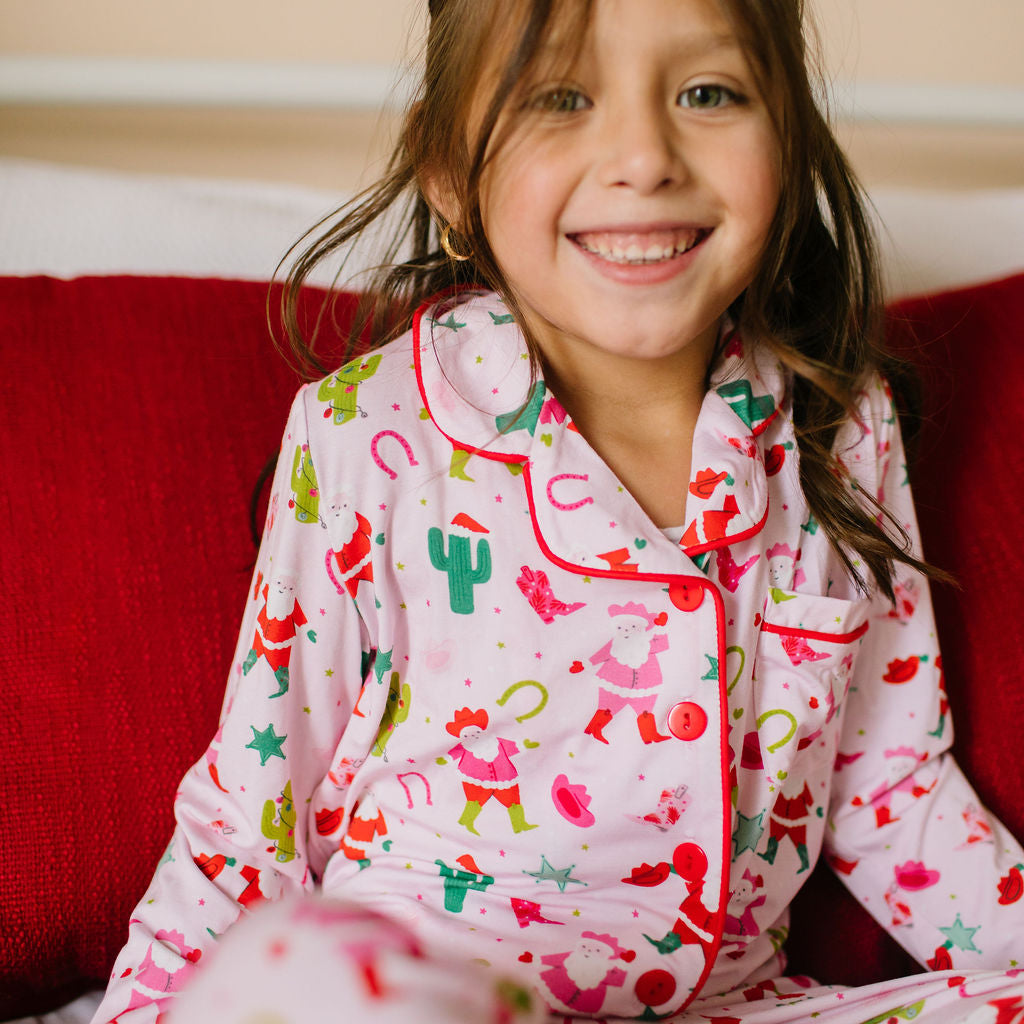 Button Up PJ Set in Cowboy Santa, Kids' Christmas Pajamas by Ollie Jay