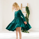 Gwendolyn Ruffle Dress in Crushed Green Velvet