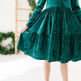 Gwendolyn Ruffle Dress in Crushed Green Velvet