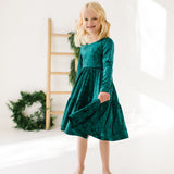 Gwendolyn Ruffle Dress in Crushed Green Velvet