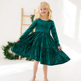Gwendolyn Ruffle Dress in Crushed Green Velvet