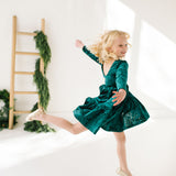 Gwendolyn Ruffle Dress in Crushed Green Velvet