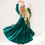 Gwendolyn Ruffle Dress in Crushed Green Velvet