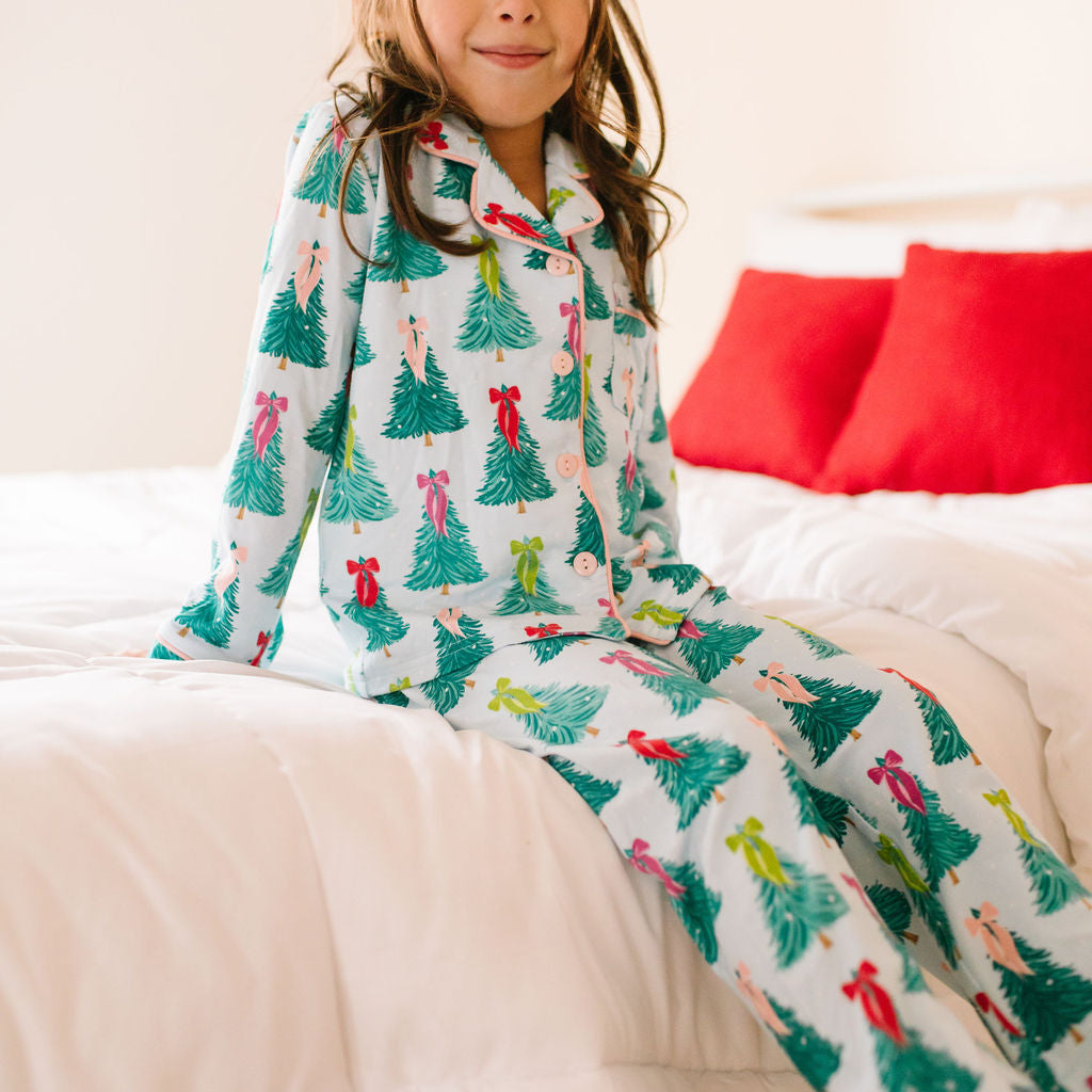 Button Up PJ Set in Trim The Tree, Kids' Christmas Pajamas by Ollie Jay