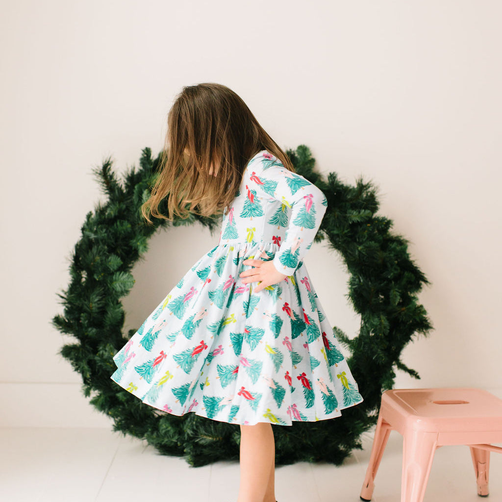Gwendolyn Dress in Trim The Tree, Girls' Twirl Dress by Ollie Jay