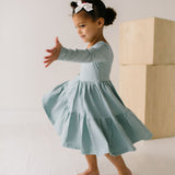Gwendolyn Ruffle Dress in Dusty Blue
