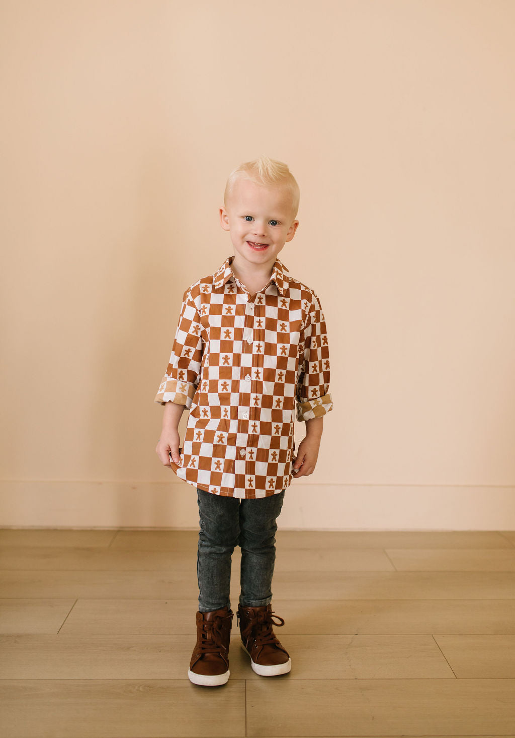 Boys Button Down in Gingerbread