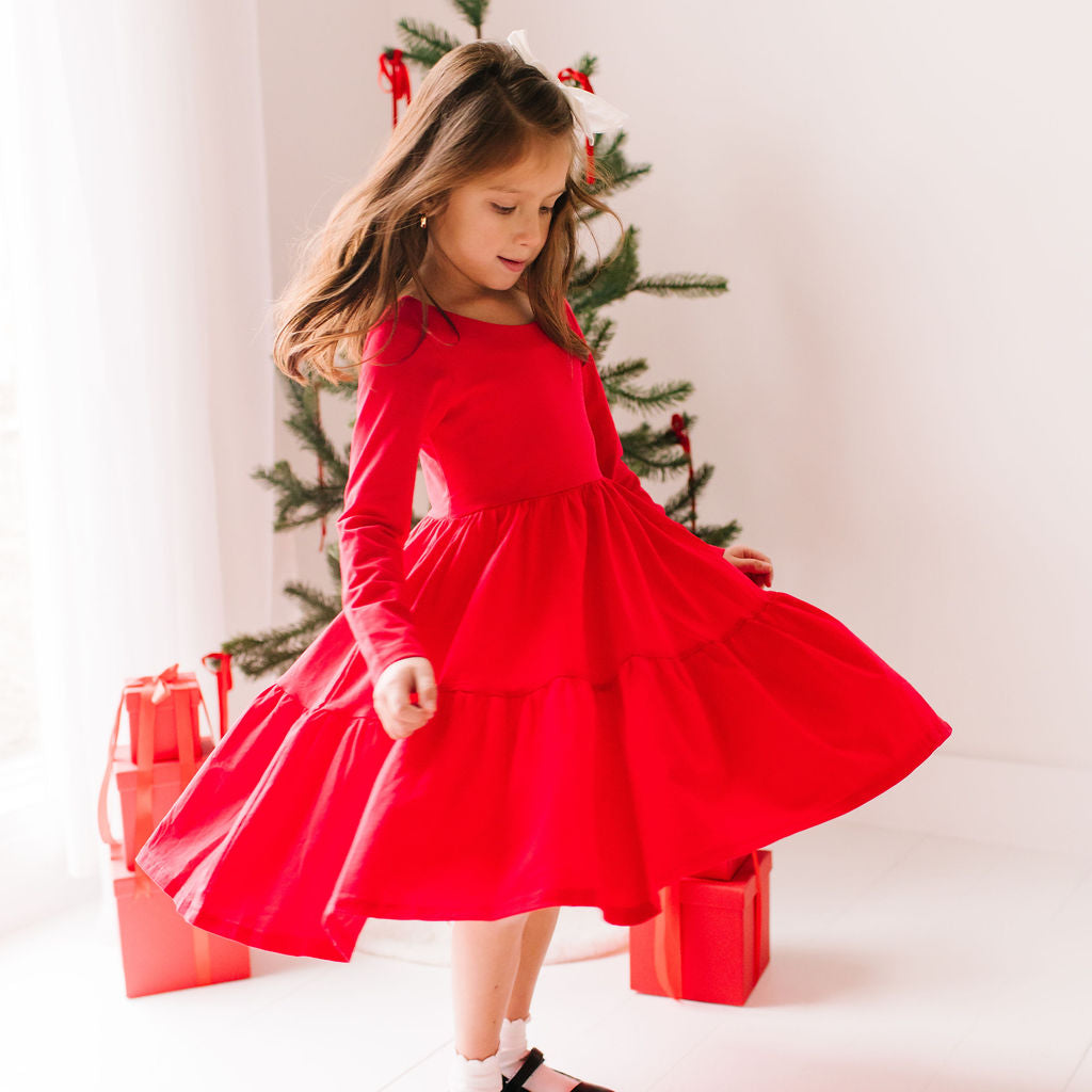 Gwendolyn Ruffle Dress in Scarlet, Girls' Twirl Dress by Ollie Jay