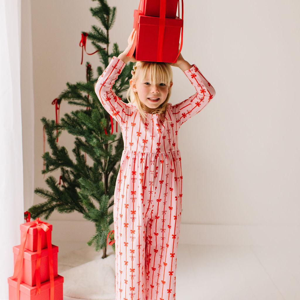 Long Sleeve Leggy Romper in Dainty Bows, Girls' Romper by Ollie Jay