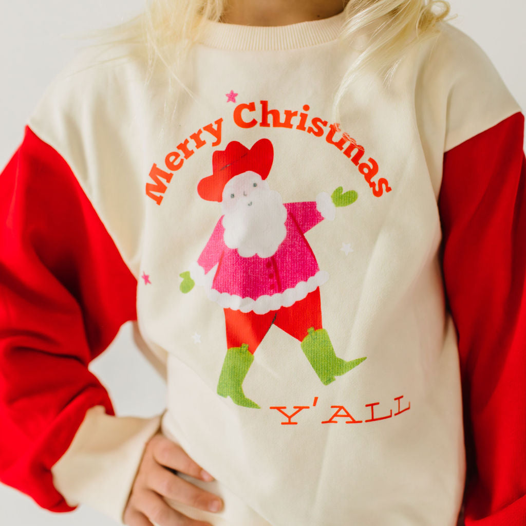 Cowboy Santa Raglan Sweatshirt, Kids' Christmas Sweatshirt by Ollie Jay