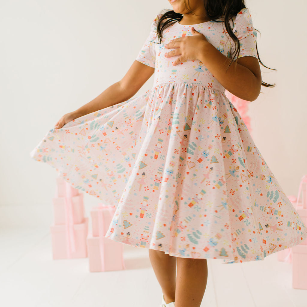 Puff Dress in Sugar Plum, Girls' Puff Sleeve Twirl Dress by Ollie Jay