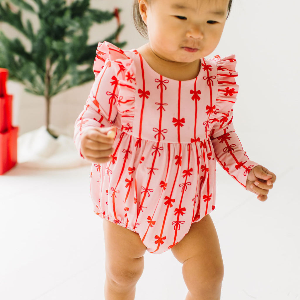 Leah Romper in Dainty Bows, Baby Girl Long Sleeve Romper by Ollie Jay