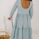 Gwendolyn Ruffle Dress in Dusty Blue