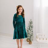 Gwendolyn Dress in Green Crushed Velvet