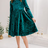 Gwendolyn Dress in Green Crushed Velvet