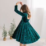 Gwendolyn Dress in Green Crushed Velvet