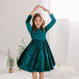 Gwendolyn Dress in Green Crushed Velvet