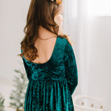 Gwendolyn Dress in Green Crushed Velvet