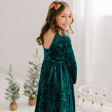 Gwendolyn Dress in Green Crushed Velvet