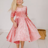 Pippa Dress in Pink Crushed Velvet