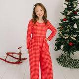 Long Sleeve Leggy Romper in Red Picnic Plaid