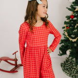 Long Sleeve Leggy Romper in Red Picnic Plaid