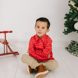 Boys Button Down in Red Picnic Plaid