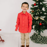 Boys Button Down in Red Picnic Plaid