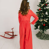 Long Sleeve Leggy Romper in Red Picnic Plaid